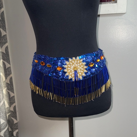Vintage Beaded & Sequined Cabaret Belly Dance Hip Belt – Cobalt Blue & Gold main image 9